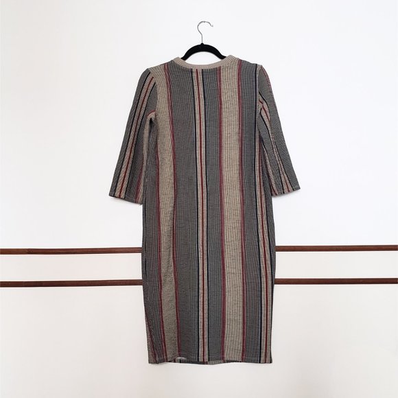 ZARA ; 3/4 SLEEVE MIDI STRIPE SWEATER DRESS - Picture 5 of 9